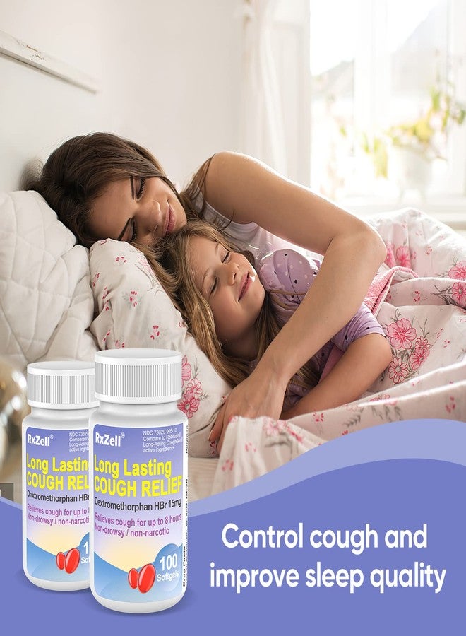 RXZELL Adult Cough Relief, Dextromethorphan HBr 15mg (100 Softgels), 8 Hour Long Lasting, Non-Drowsy, Cough/Bronchial Suppressant - Image 5